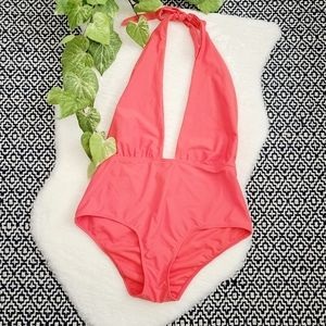 South Beach Plunging Halter One Piece Swimsuit Size 10